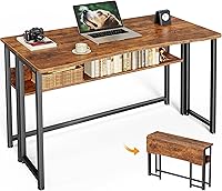 Huuuger 39.3" Folding Desk with Storage Shelf - Foldable Computer Table for Small Spaces, Space-Saving Sofa Side Desk, Rustic Brown