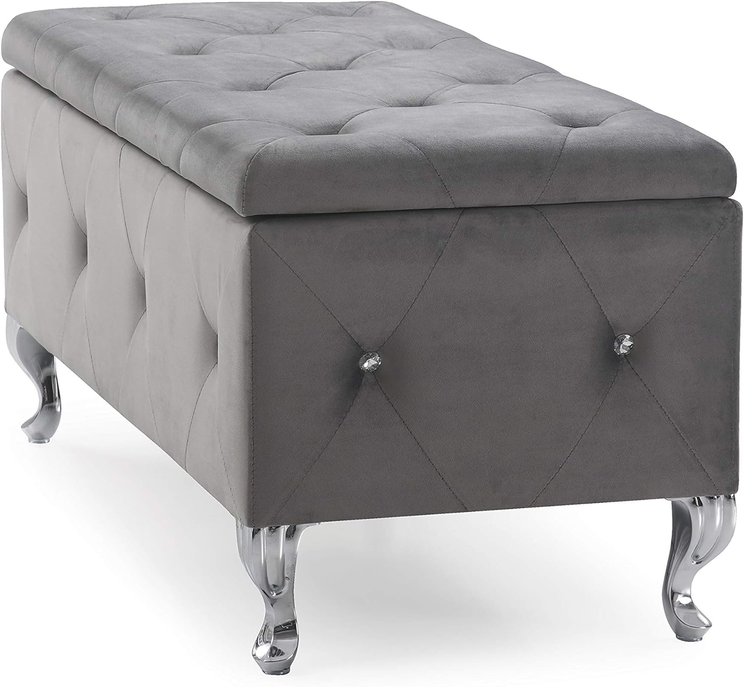 Crystal Tufted Storage Bench (Grey)