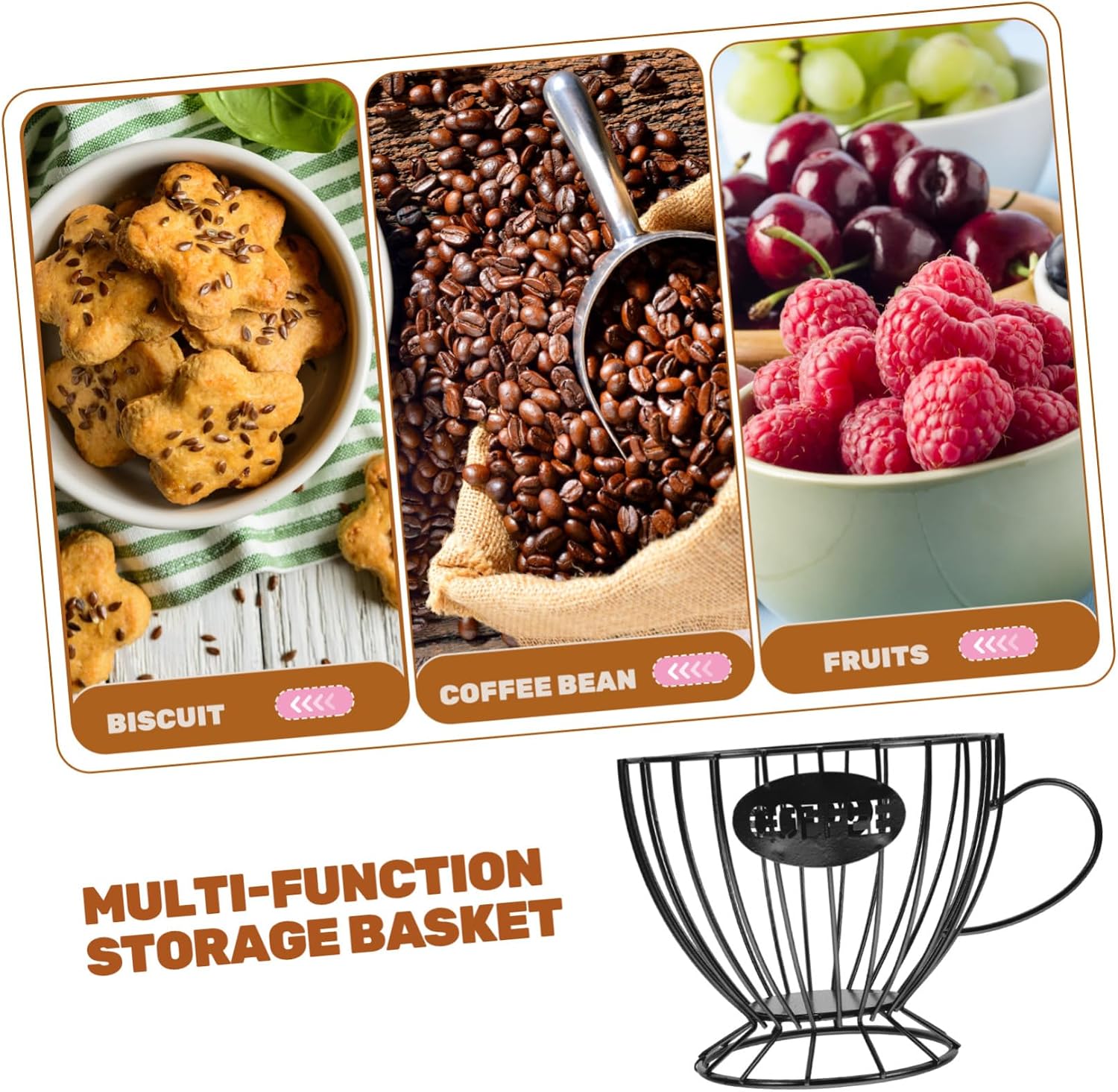 Ipetboom Modern Fruit Stand Coffee Pod Holder Basket: Cup Shaped Espresso Capsule Organizer Coffee Creamer Storage Wire Fruit Basket for Table Bar Kitchen Cafe Countertop Black