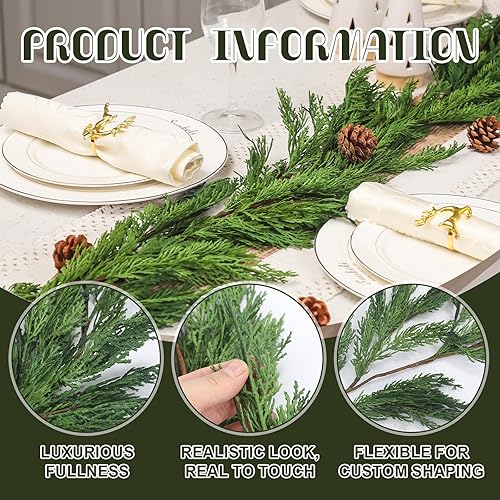 Miniatura 7 de Jutom 1 guirnalda de cedro de Navidad de 6 pies  Agujas de cedro de tacto real, guirnalda artificial de imitación de vegetación para mesa de