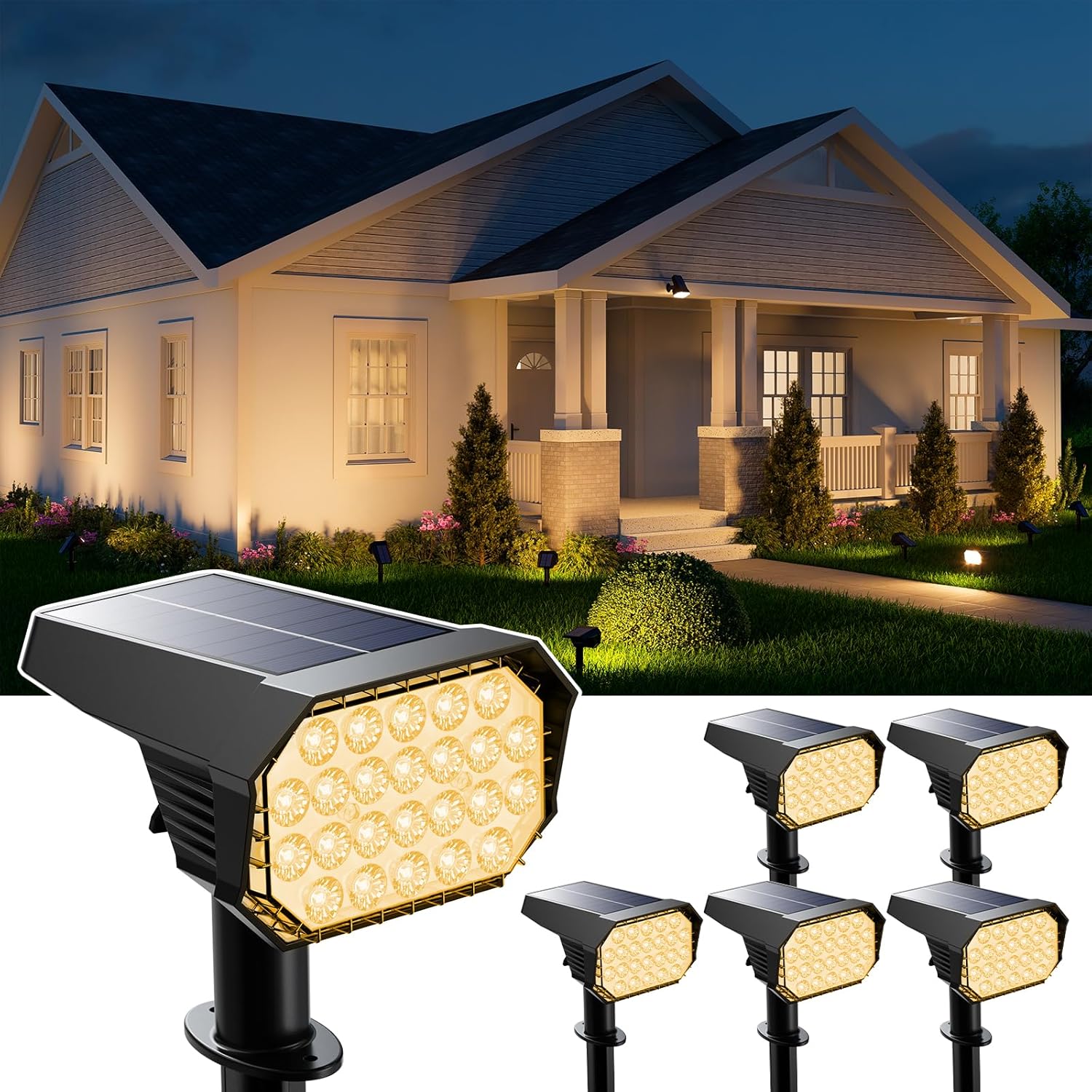 6 Pack Solar Powered Outdoor Spot Lights Outside Landscape Waterproof 24 LEDs Spotlights Dusk to Dawn for House Yard Tree, Backyard, Path, Garden, Statues, 3 Modes Accent Lighting (Warm White) 6 Pack Solar Powered Outdoor Spot Lights Outside Landscape Waterproof 24 LEDs Spotlights Dusk to Dawn for House Yard Tree, Backyard, Path, Garden, Statues, 3 Modes Accent Lighting (Warm White)