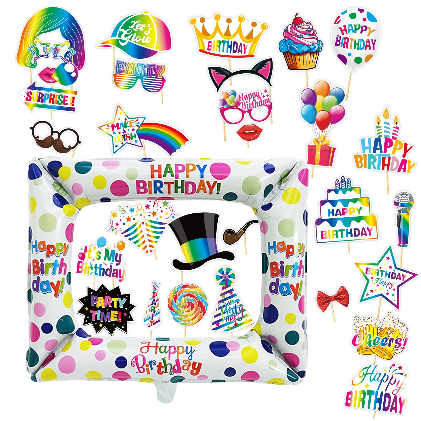 YunBey Complete FotoKast Accessoires 31 Stuk Verjaardag Fotoprops Set Zwart- Goud | Opblasbare Foto Rahmen & Photo Booth Requisieten | Ideaal voor Huwelijk, Verjaardag & Feesten | Populaire Partij Acce YunBey Complete FotoKast Accessoires 31 Stuk Verjaardag Fotoprops Set Zwart- Goud | Opblasbare Foto Rahmen & Photo Booth Requisieten | Ideaal voor Huwelijk, Verjaardag & Feesten | Populaire Partij Acce