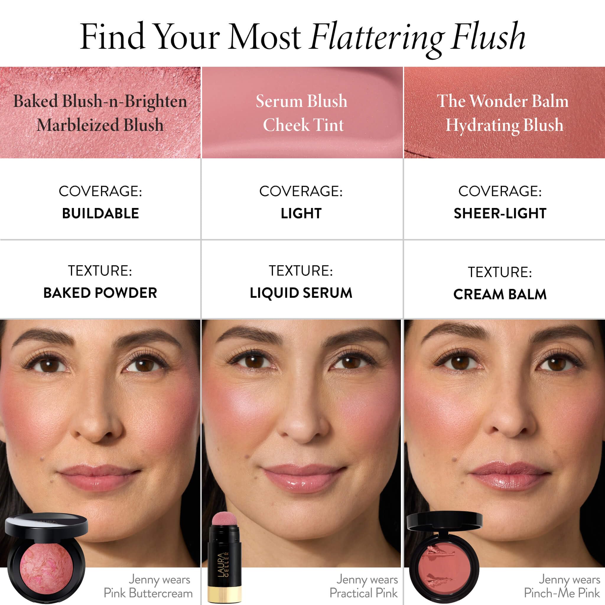 LAURA GELLER Blush Polvere Cotto Blush-n-Brighten – Fard Make Up in Polvere Marmorizzato, Cremoso e Leggero, Finish Satinato