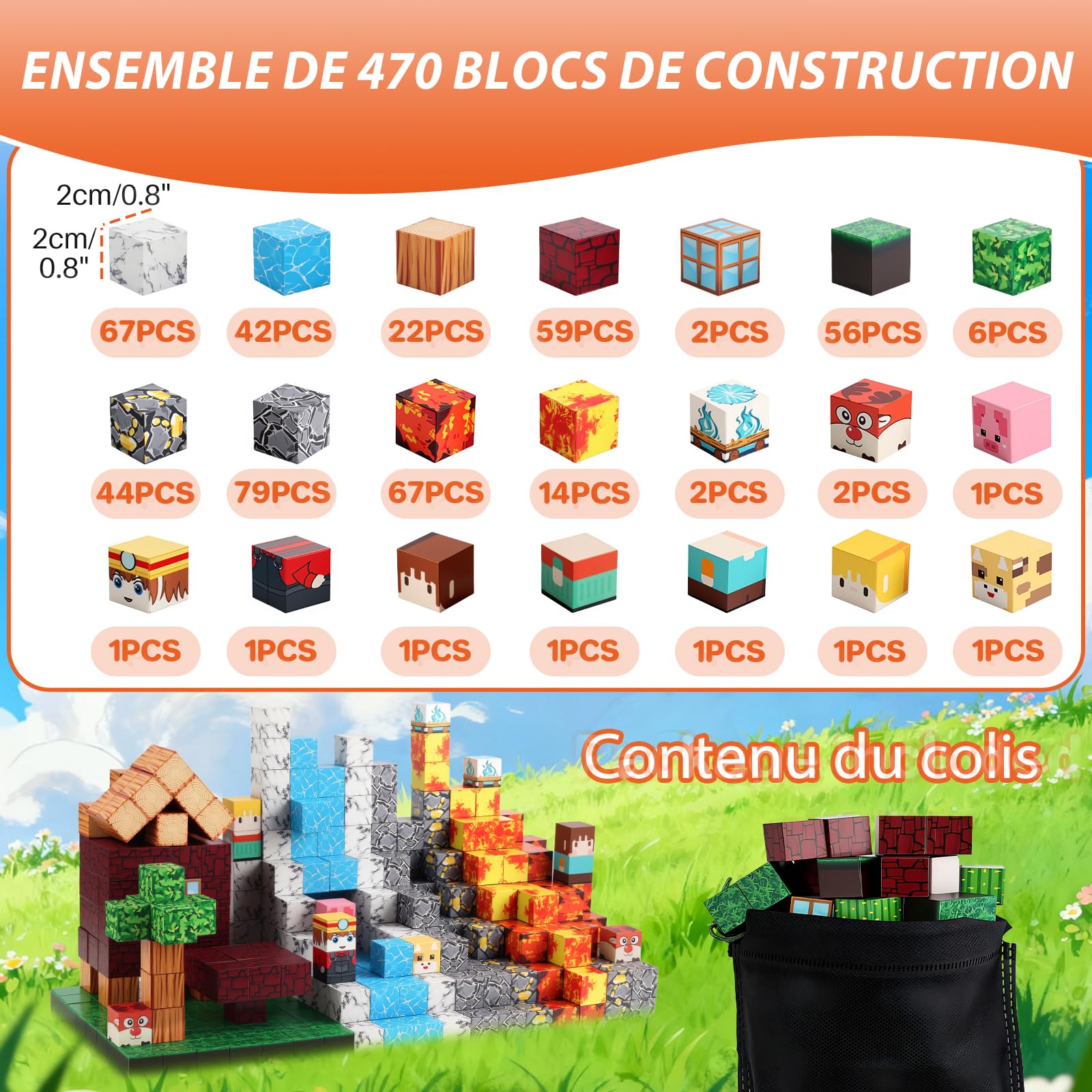 FUNYKICH Ensemble de 470Pièces Blocs de Construction Magnétiques pour Enfants, Jeu Éducatif STEM Créatif avec 13 Formes et Couleurs Vives, pour Les denfants de 3 Ans+,Jeu de Construction