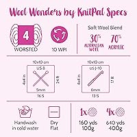 Vista 4 de Hilo de lana Wool Wonders para ganchillo, paquete de 4 (585 m / 400 g), patrones gratuitos - Hilo de lana para tejer - Aran/Grueso #4 Peso medio