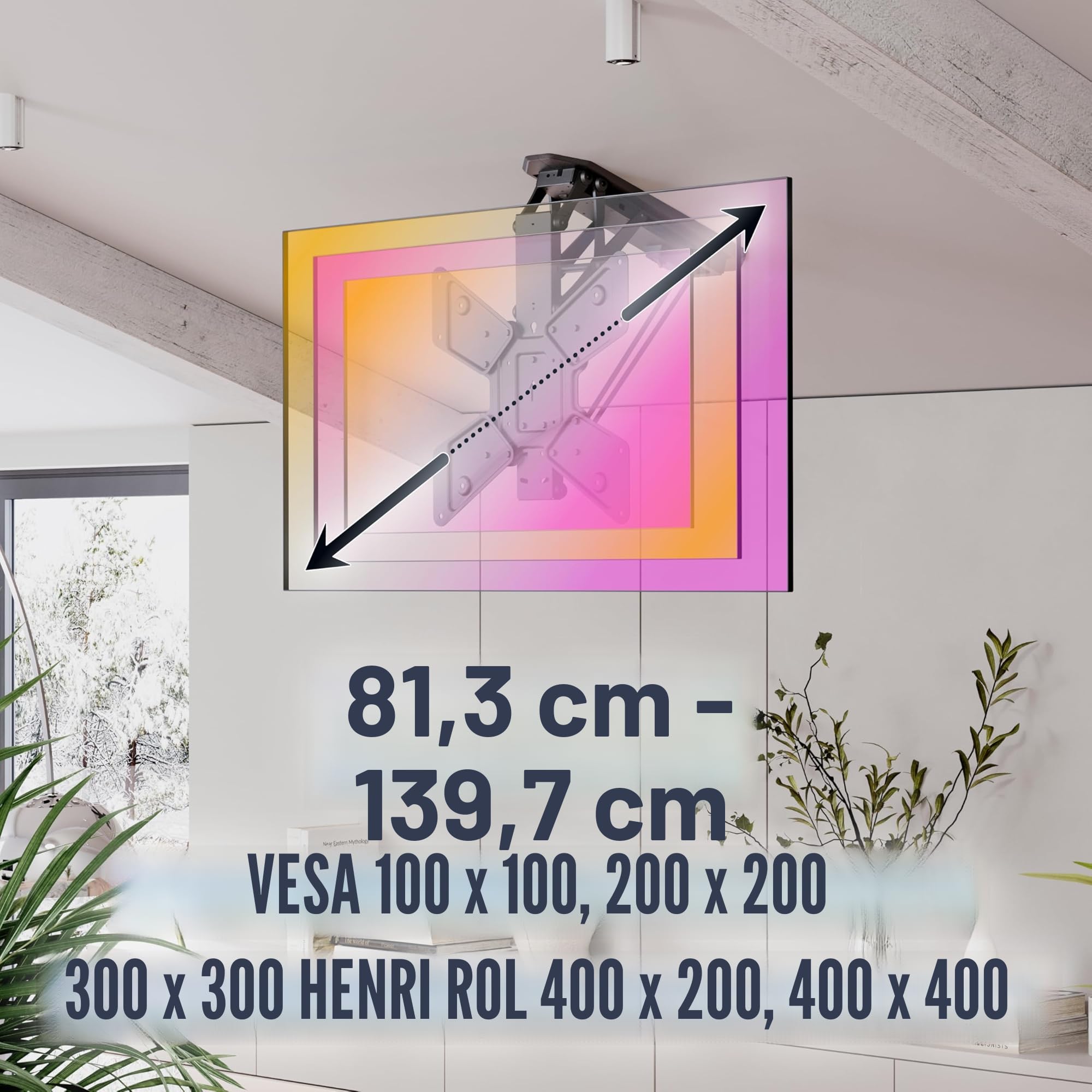 RICOO SE0544 Supporto TV da soffitto Staffa TV 32-55 pollici per 32 40 42 43 48 50 55 pollici pieghevole fino a 30 kg max VESA 400x400