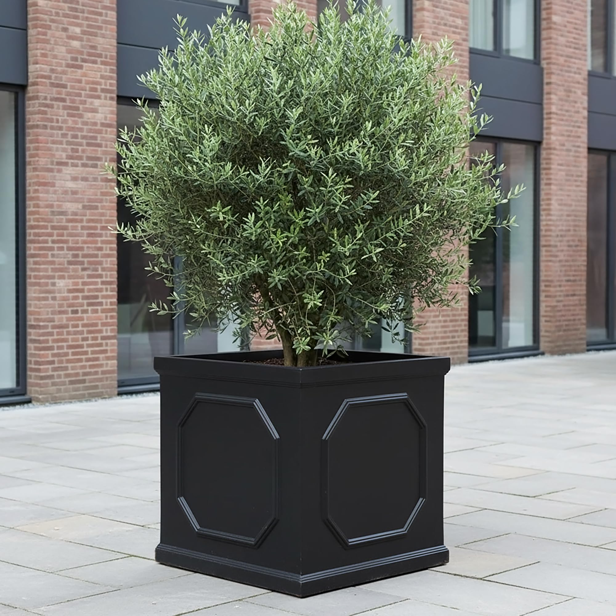 IDEALIST 55cm Planter Chelsea Box for Trees | Faux Lead Large Square Plant Pot | Dark Grey Reinforced Stone Garden Planter with Drainage Holes L55 W55 H55 cm, 166 litres — image 1