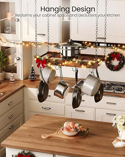 Miniatura 2 de TPR01BF - Perchero colgante para ollas, colgadores vintage para cocina, estante para ollas y sartenes con 12 ganchos en forma de S, para