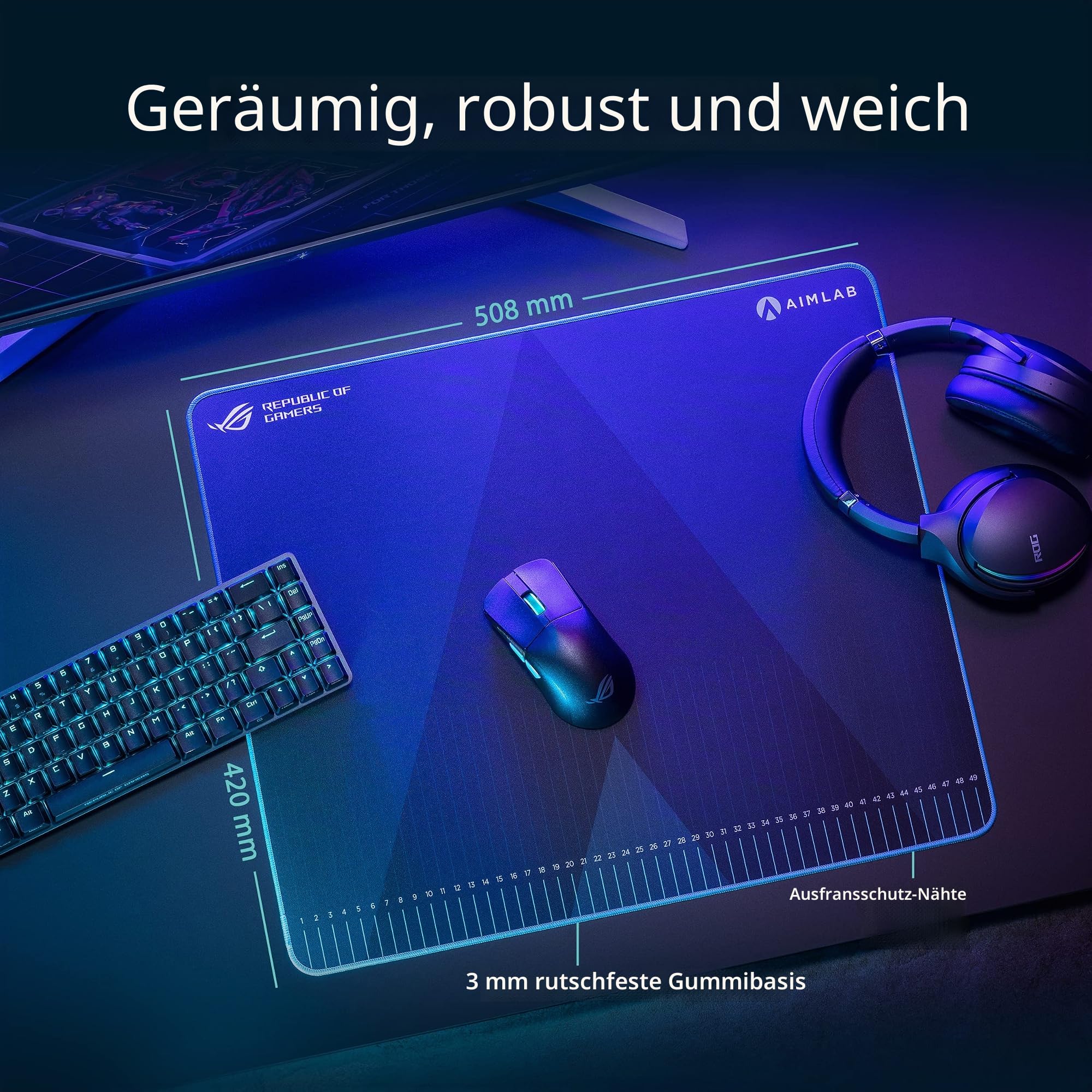 ASUS ROG Hone Ace Aim Lab Edition Gaming-Mauspad (mit Messmarkierungen für die ROG Aim Lab Software, Wasser-, öl- und staubabweisende Oberflächenschutz-Nanobeschichtung, 3mm Gummibasis) Schwarz