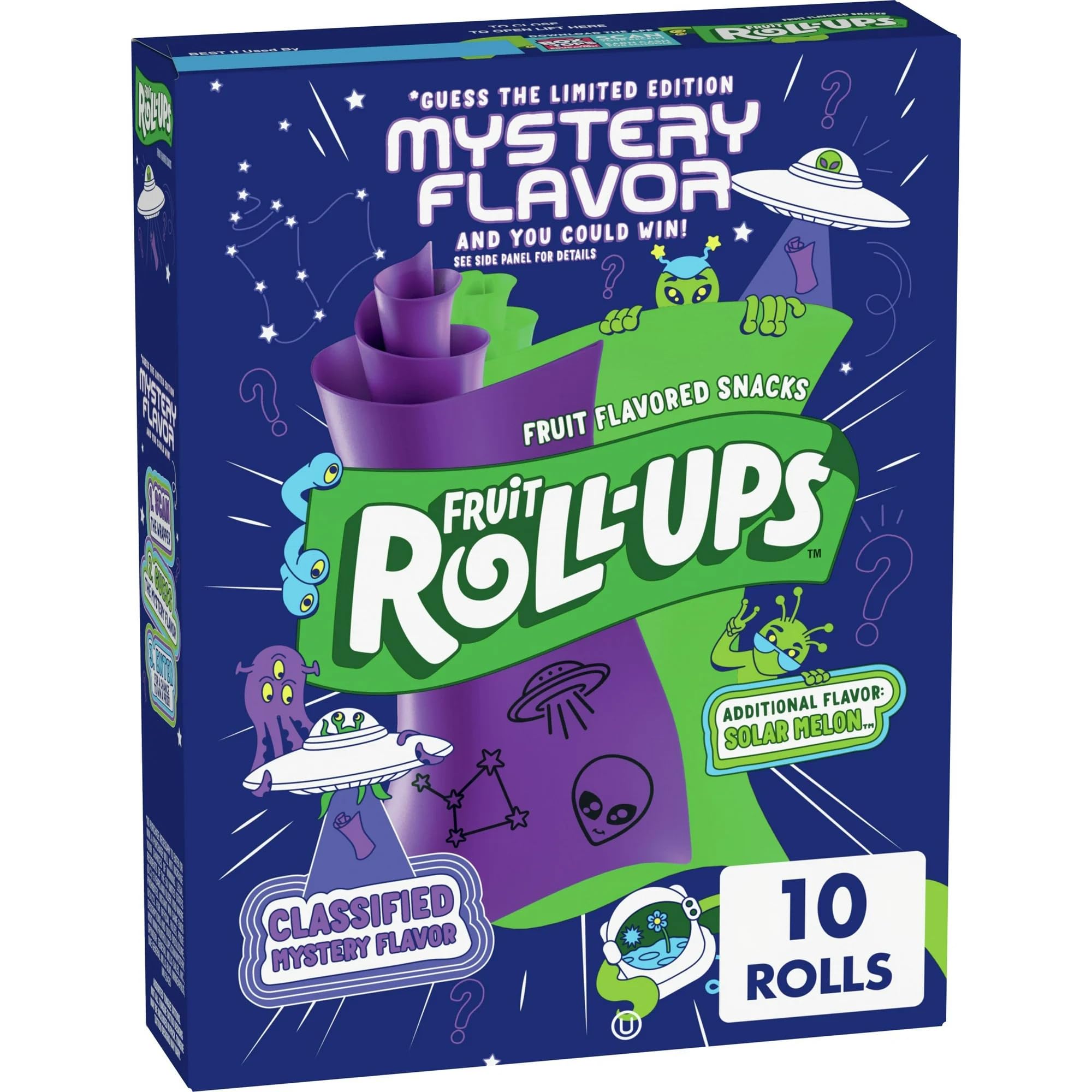 Fruit Roll-Ups Fruit Flavored Snacks I Mystery Flavor and Solar Melon I 10 count 5oz (141g) I US Import
