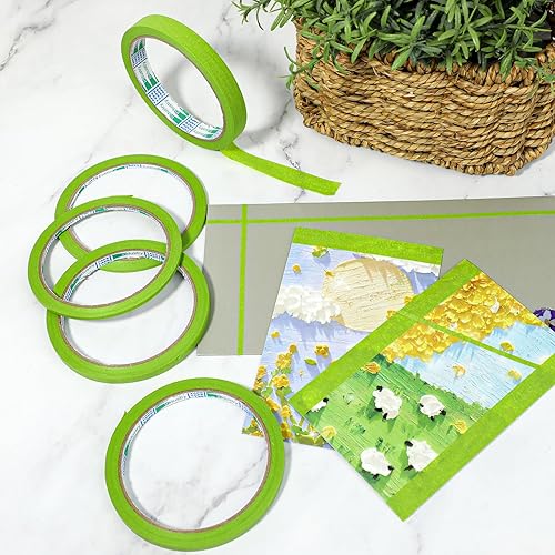 Miniatura 5 de KALIONE 8 rollos de cinta a rayas, 18, 14, 12 pulgadas, cinta adhesiva fina para pintores, cinta adhesiva verde a rayas, cinta adhesiva para pared,
