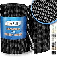 BAGAIL Non-Adhesive Shelf & Drawer Liner 12x10ft Black - Strong Grip, No-Slip Protection for Kitchen Cabinets, Drawers, Desks & Shelves
