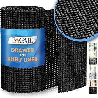 BAGAIL Non-Adhesive Shelf & Drawer Liner 12x120 Inch Black PVC Grip Mat for Kitchen Cabinets, Drawers, Strong Anti-Slip Protection