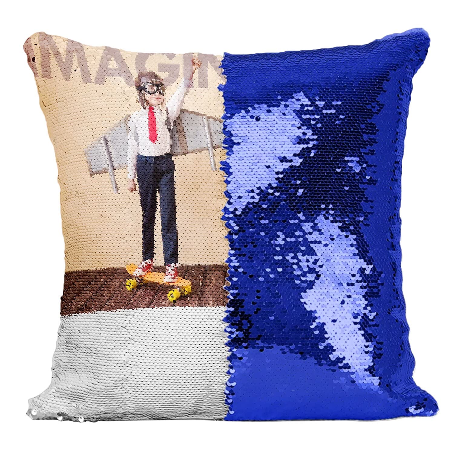 Coussin Paillettes Bleu à Message Motivationnel