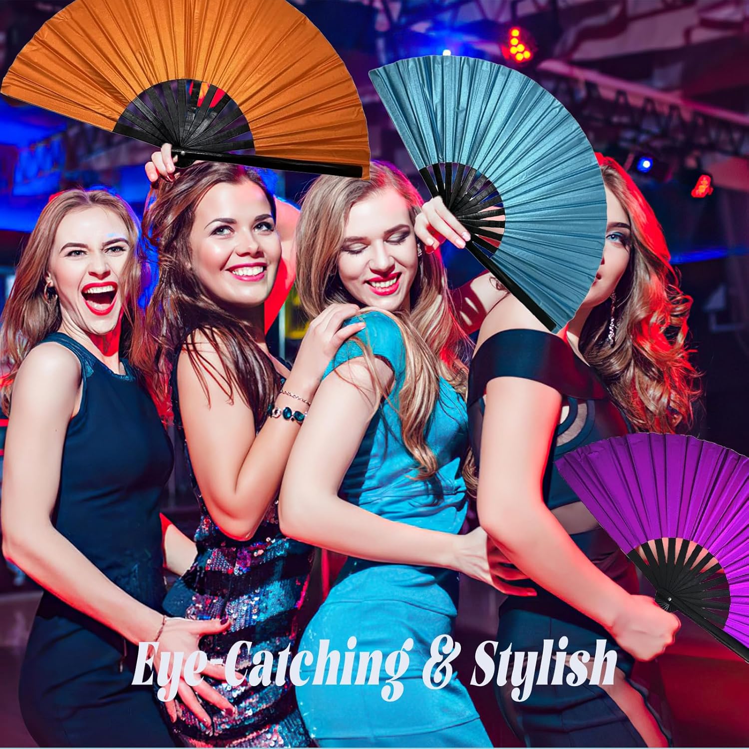 5 Pcs Clacking Fans for Line Dancing,13 inch Large Popping Fan, Boots on The Ground Fans, Hand Fan for Women Foldable, Portable for Wedding, Party, Decoration, Music Festival (Orange)