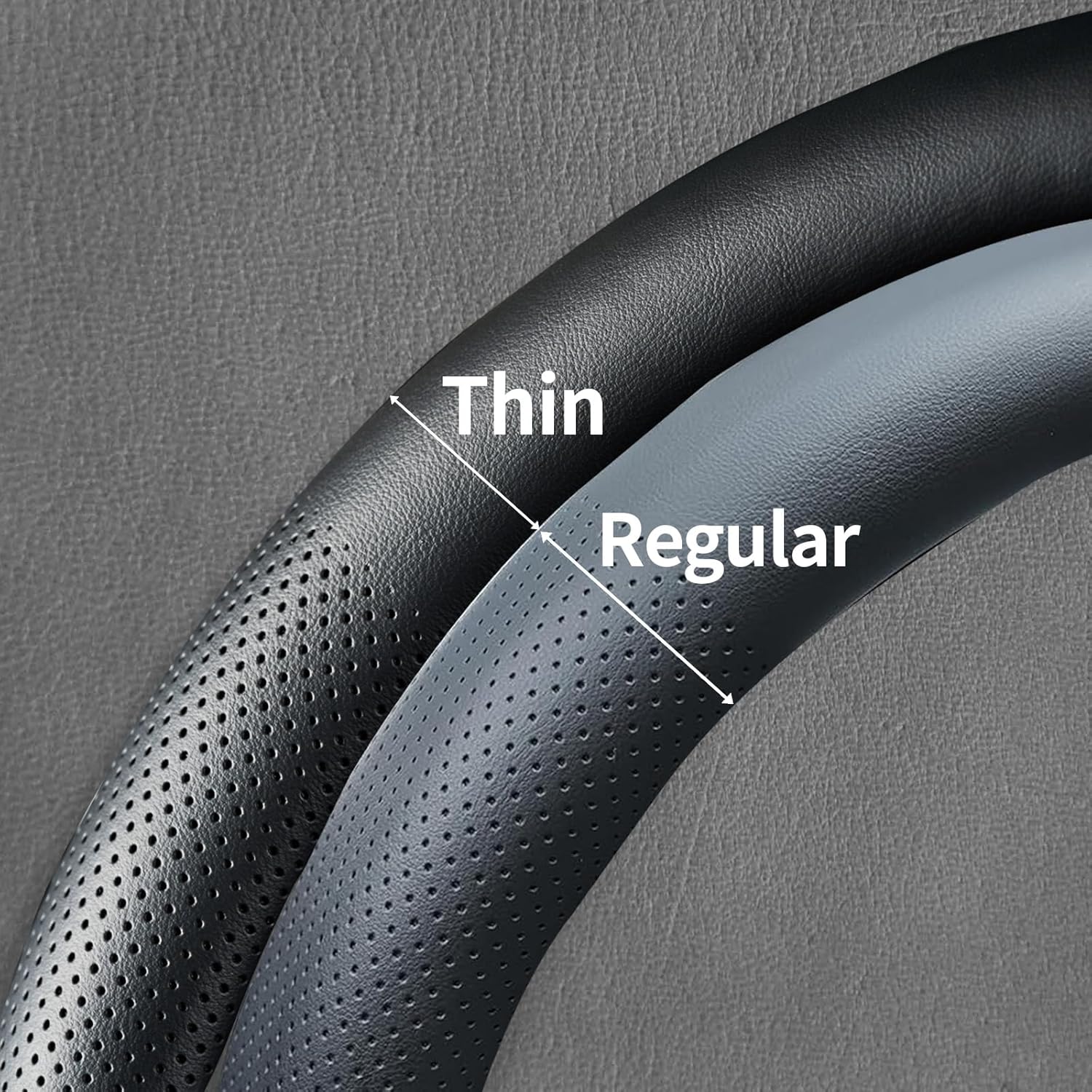 Black Leather Steering Wheel Cover 14.5-15 Inch, Universal Fit Anti-Slip Breathable Durable Car Wheel Protector for SUV Truck Interior Accessories