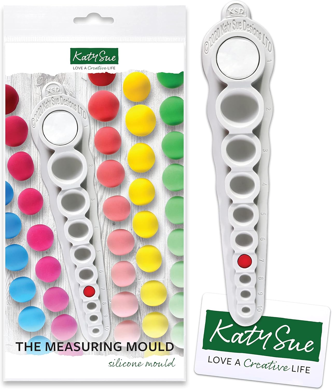 Katy Sue Cake Decorators & Crafters Measuring Mold With Flexi Scraper & Color Mix Guide - Contains 1 Measuring Silicone Mold, 1 'Flexi Scraper' Credit Card Sized Scraper Tool & 3) Color Mix Guide
