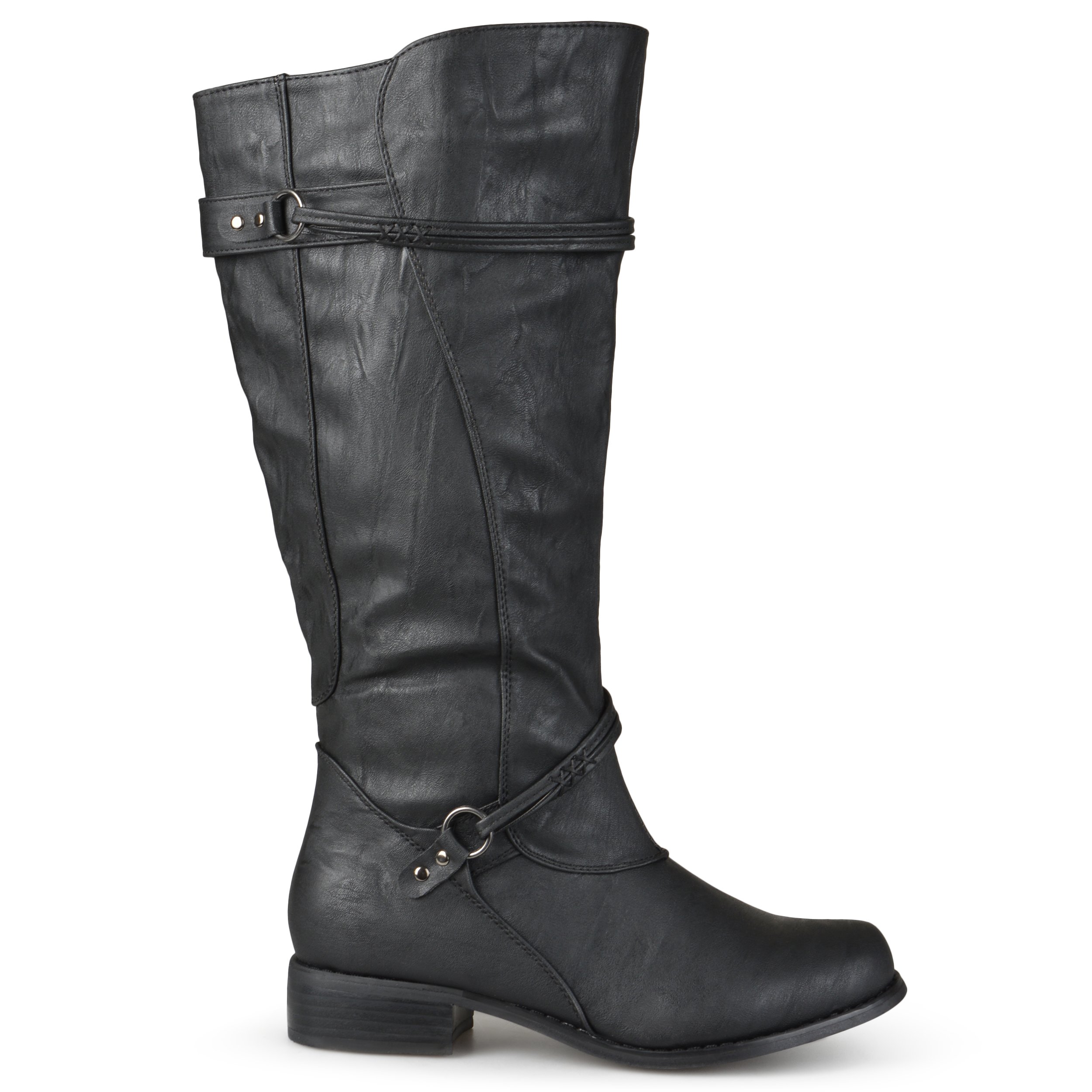 Brinley Co. Women's Faux Leather Mid-Calf Boots - Round Toe, 3" Wedge, Regular & Wide Calf Options - View #2