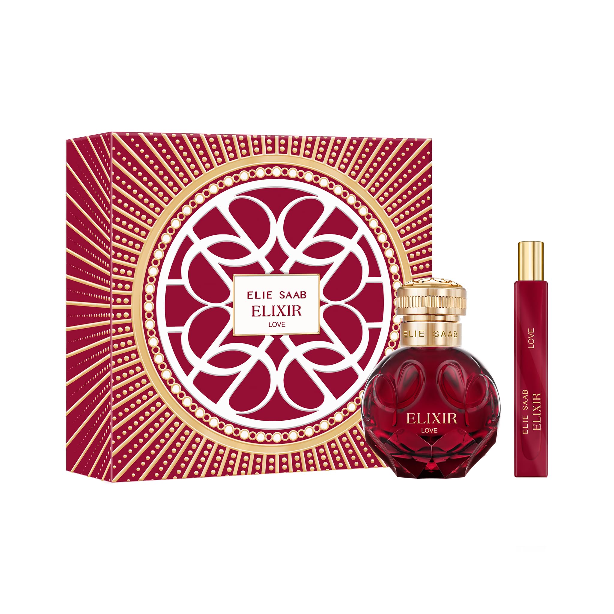 Elie Saab Elixir Love Gift Set for Women | Eau de Parfum 50ml + 10ml | Floral Gourmand Perfume Set | Rose, Cherry Accord, Neroli, Jasmine, Patchouli & Oakmoss | Long Lasting Designer Ladies Fragrance | Luxury Gift Pack for Her-image-3