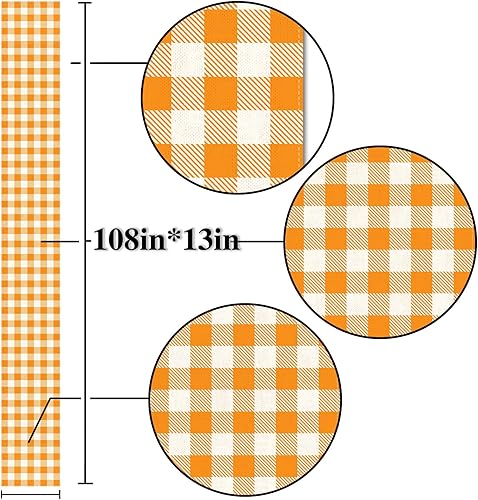 Miniatura 5 de Nepnuser Camino de mesa a cuadros de búfalo naranja y blanco a cuadros, cosecha de otoño, decoración del hogar, vacaciones, fiesta de cumpleaños,