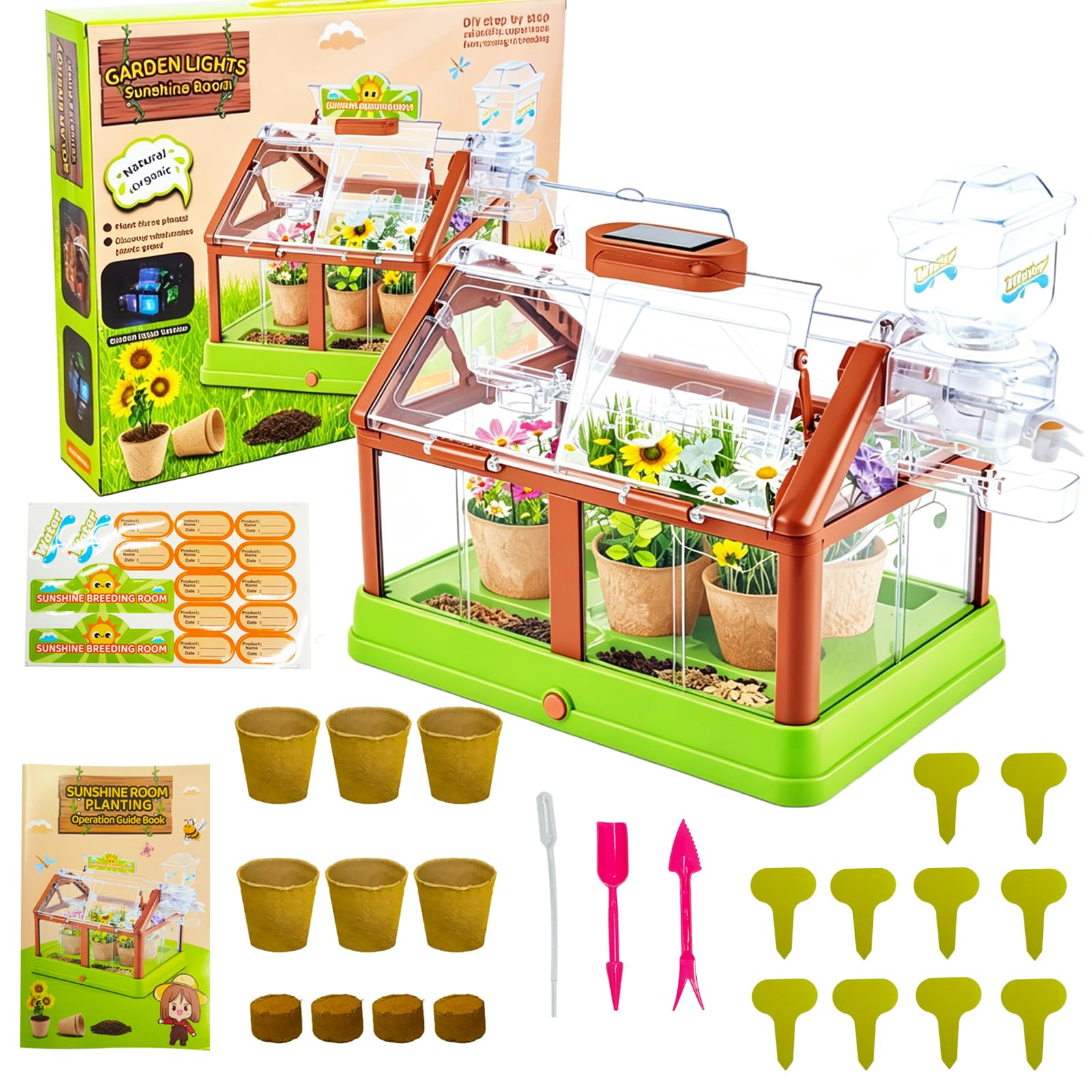 EXBEPE - Kit de cultivo de plantas para niños, juego de cultivo de invernadero, kit de terrario, juguete educativo para niños, juguete de jardinería para plantas, invernadero vivo con panel solar, kit