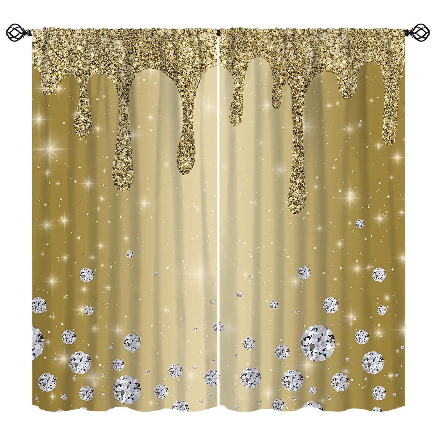 Gold Diamond Curtain Glitter Sparkle Shimmer Bling Sparkly Window Treatments Luxury Colorful Shiny Modern Window Drapes (No Glitter) for Bedroom Living Room Home W63xL63in