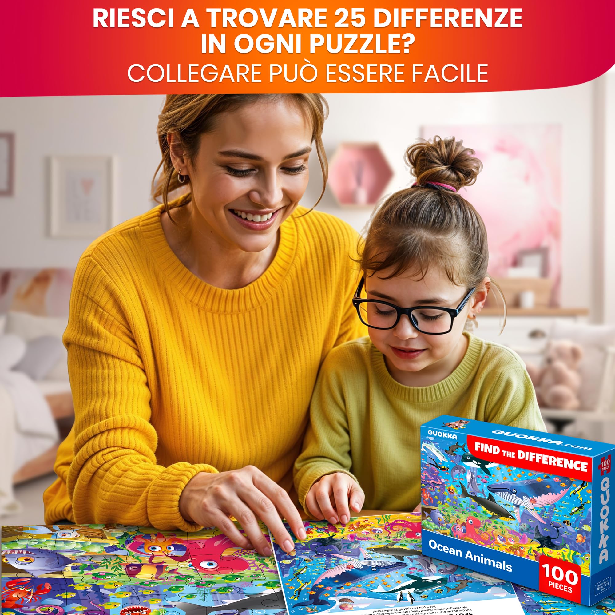Puzzle da 100 Pezzi per Bambini 3 4 5 Anni - Set di 4 Puzzle da Pavimento Giganti - Impara Animali e Insetti della Foresta Oceanica - Giocattoli Educativi per Ragazzi e Ragazze dai 6 ai 7 Anni