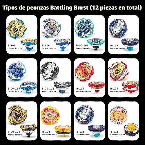 Miniatura 4 de Juego de trompos de combate Burst Gyro 12 trompos giratorios 3 lanzadores 1 agarre de juguete Juego de combate con batalla portátil Caja