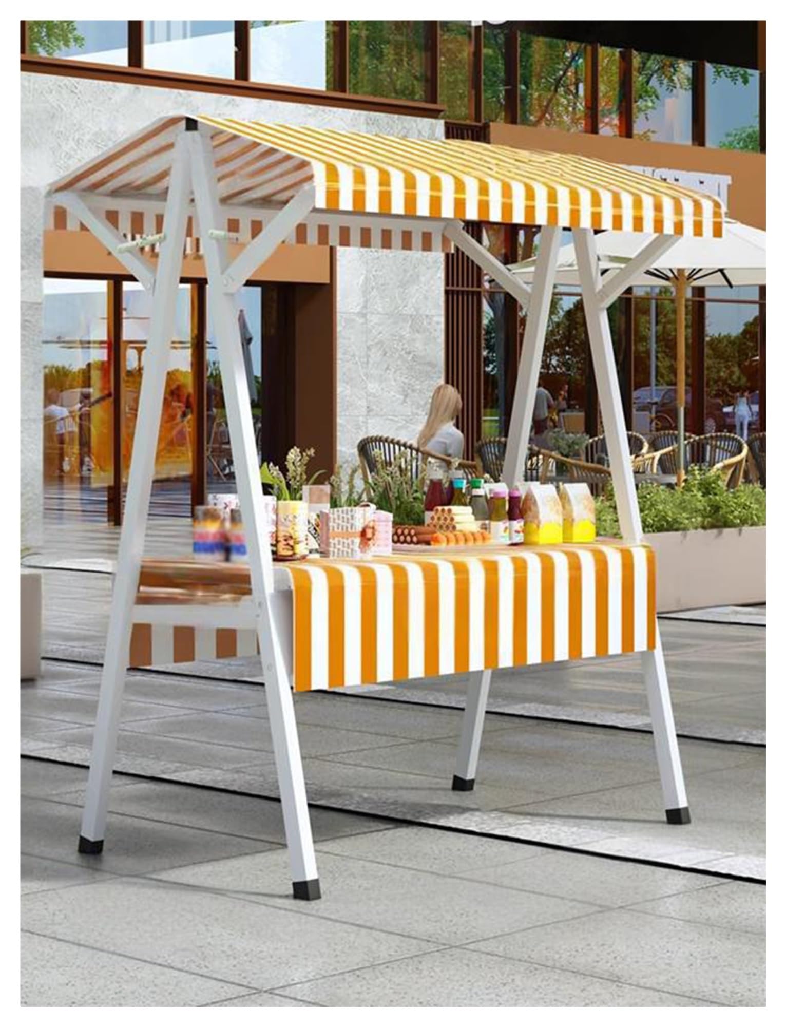 Generico Espositore for bancarelle di Mercato for venditori all'aperto, carretto for Cibo da Strada con Ruote, Ripiani modulari e Pronto for Cibo da Strada(Yellow,110x60x200cm)