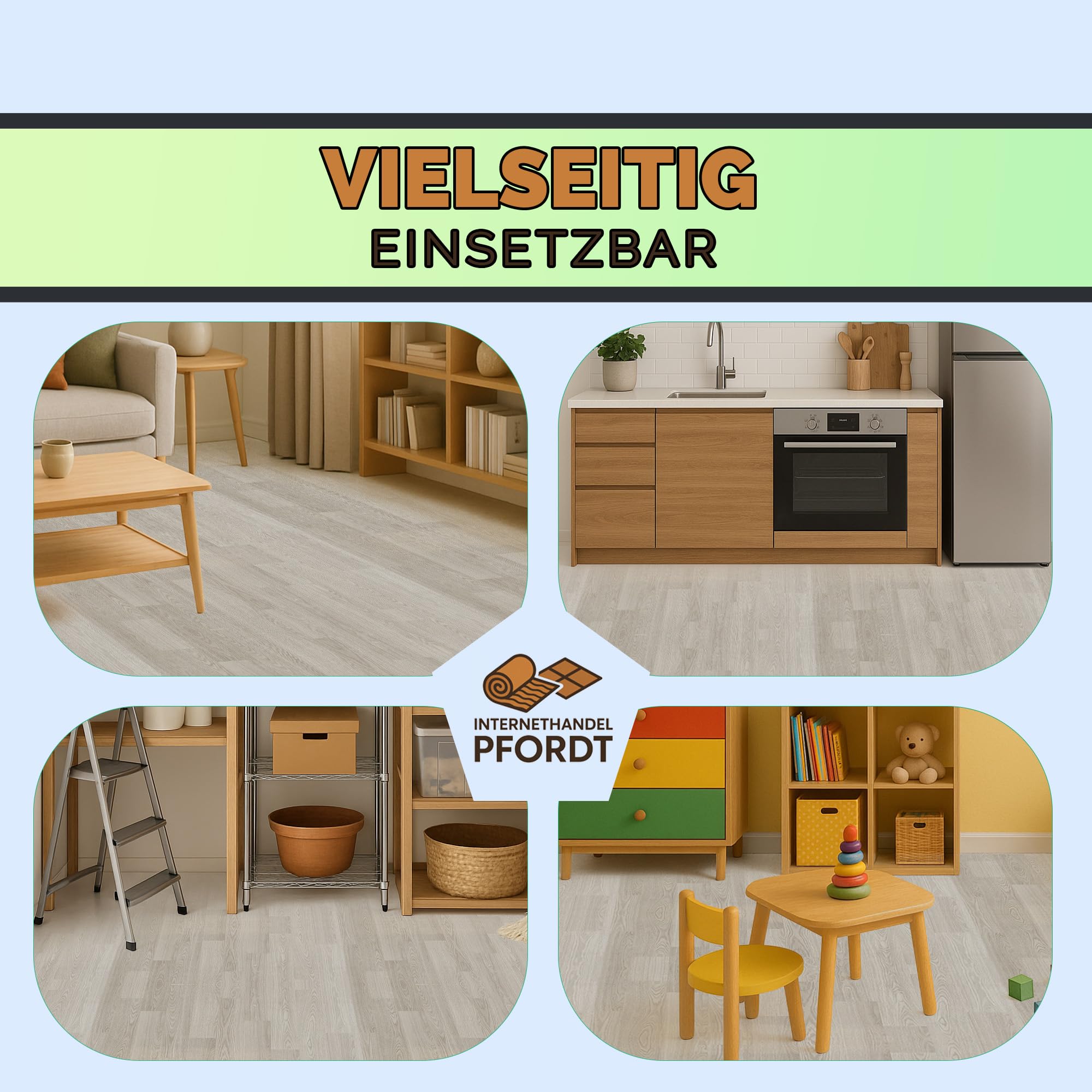 CV Bodenbelag Lugana Holz Optik Grau, 350x200 cm, pflegeleichter PVC Vinylboden in Holzoptik, Meterware für Küche und Wohnzimmer