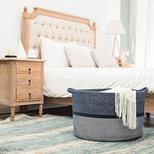 Miniatura 3 de Cesta de almacenamiento extragrande de 22 x 14 pulgadas, cesta grande de tejido suave con asas, cesta y organizador para lavandería, juguetes,