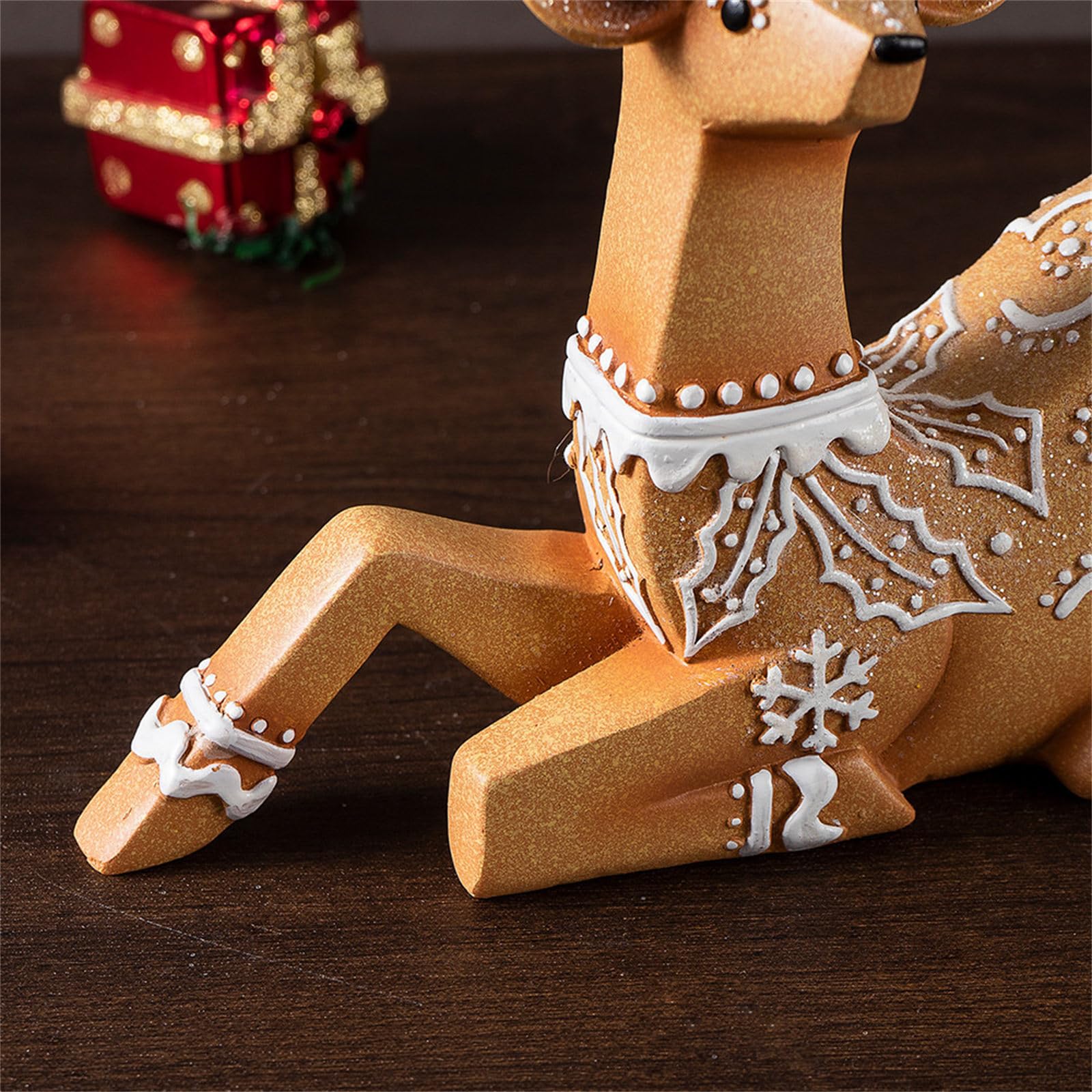 Figura de reno hecha a mano de resina, perfecta para decoraciones de festivales, interiores y exteriores, estatua de ciervo para mantel, decoración de ventana de Navidad