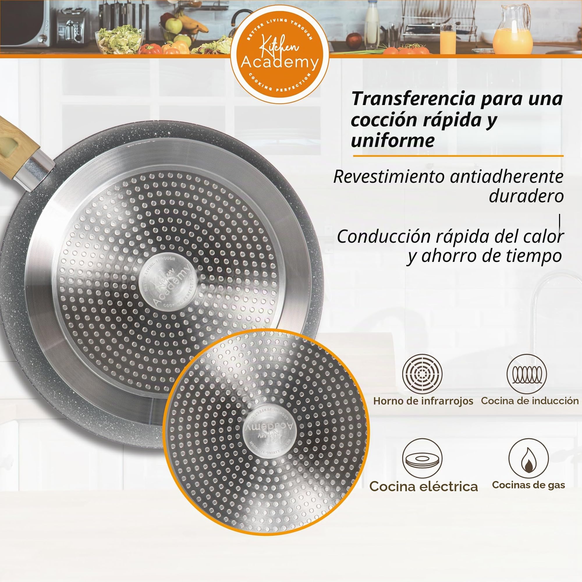 Kitchen Academy Juego de ollas y sartenes,12 piezas,revestimiento antiadherente,juego de utensilios de cocina con tapa, para inducción,cocinas de gas y microondas,color gris (KA-CS01-001)