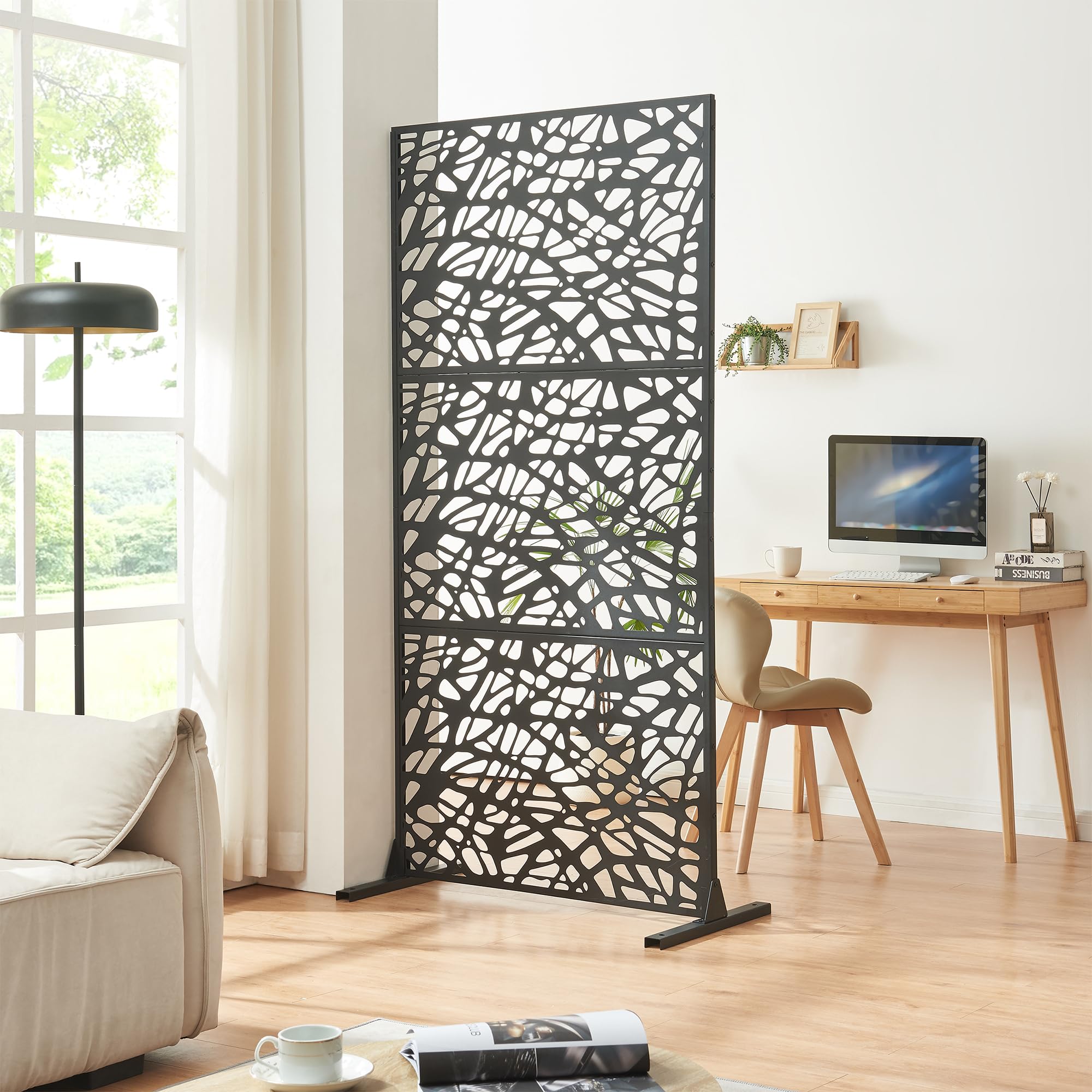 casa.pro Pannello Divisorio per Spazi Interni Schermatura Decorativa con Struttura Traforata Schermo Divisore in Acciaio 200 x 100 cm Nero