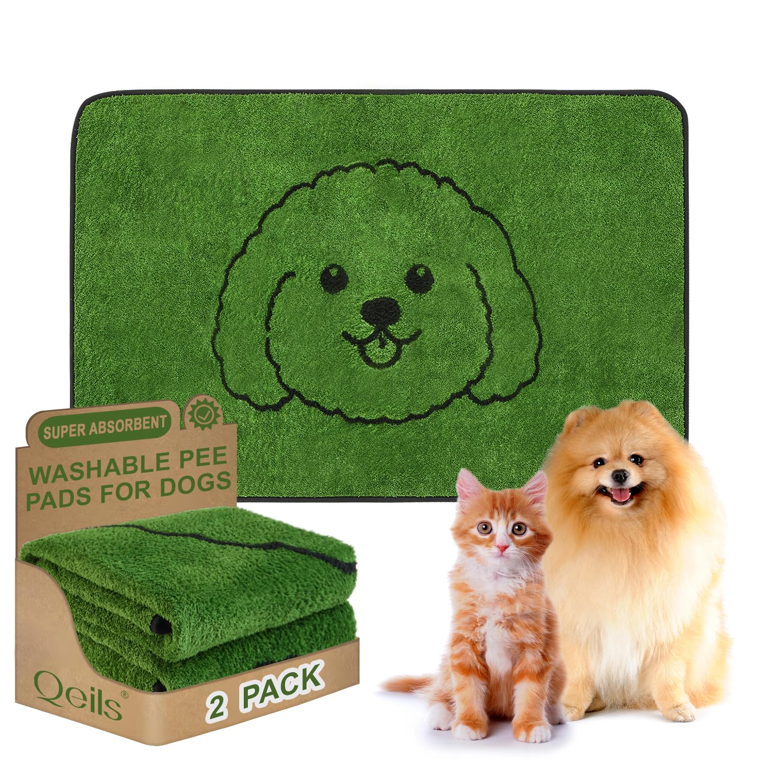 Qeils Reusable Puppy Pads, Washable Pee Pads for Dogs 2 Pack Durable Absorbent Leakproof Dog Training Pads for Home or Travel, Non-Slip Wee Wee Pads Potty Pads 36"x24"