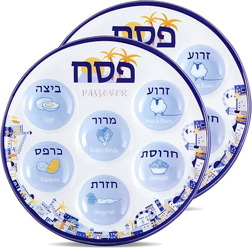 Zion Judaica - Platos desechables de plástico para Pascua de 10 pulgadas, platos de 6 secciones marcados con simbólico tradicional pesaj Seder Foods