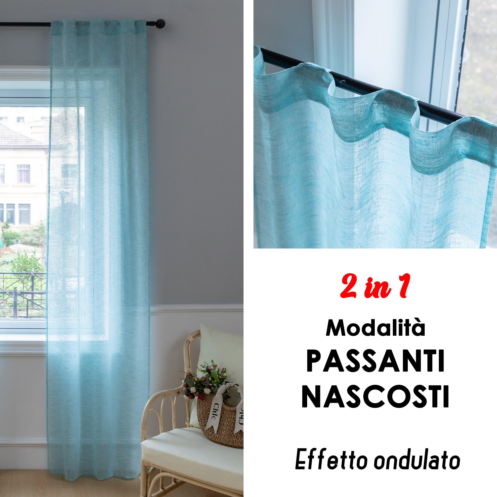 Tende Voile Effetto Lino Girasole Home - 2 Pannelli 140x290 Cm, Grigio, Con Occhielli, Per Interni - Foto 10