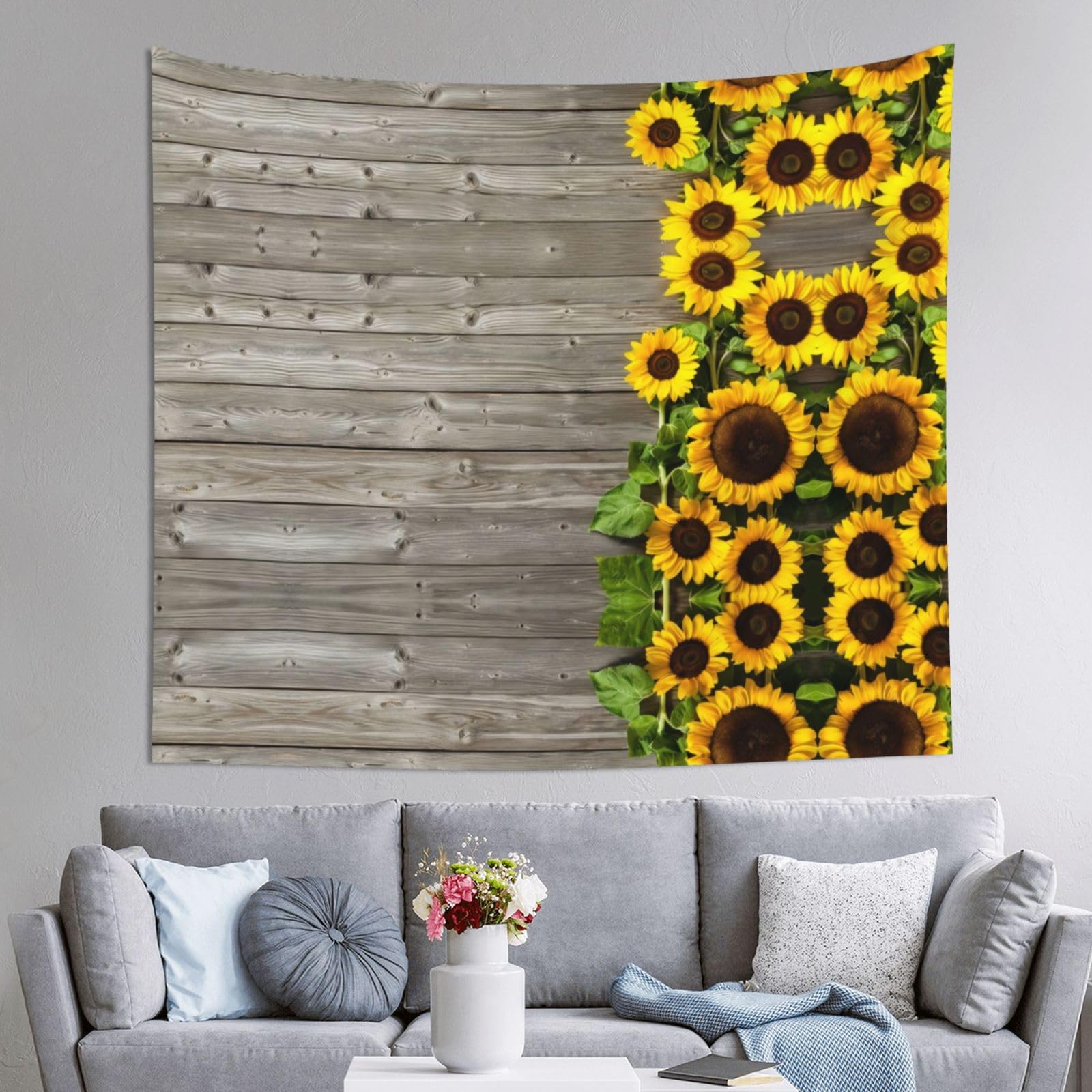 HLSBSSL 60x51in Plants Theme Sunflower Printed Tapestry Tablecloth for Dormitory and Picnic Rooms - Multifunctional Fabric Hanging