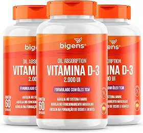 Vitamina D3 2000ui Óleo Tcm (mct), Biogens, Kit 3x 60 cápsulas