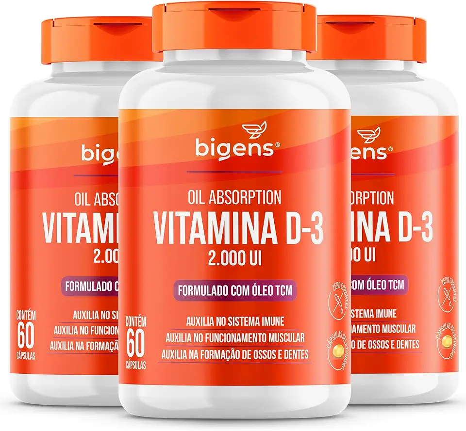Vitamina D3 2000ui Óleo Tcm (mct), Biogens, Kit 3x 60 cápsulas