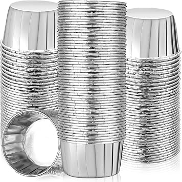 300 Pack Cupcake Cups Bulk Disposable Foil Muffin Liners 4 oz Wrappers for Baking Aluminum Paper Mini Metallic Disposable Holiday Party Wedding Festival SupplySilver,4 oz