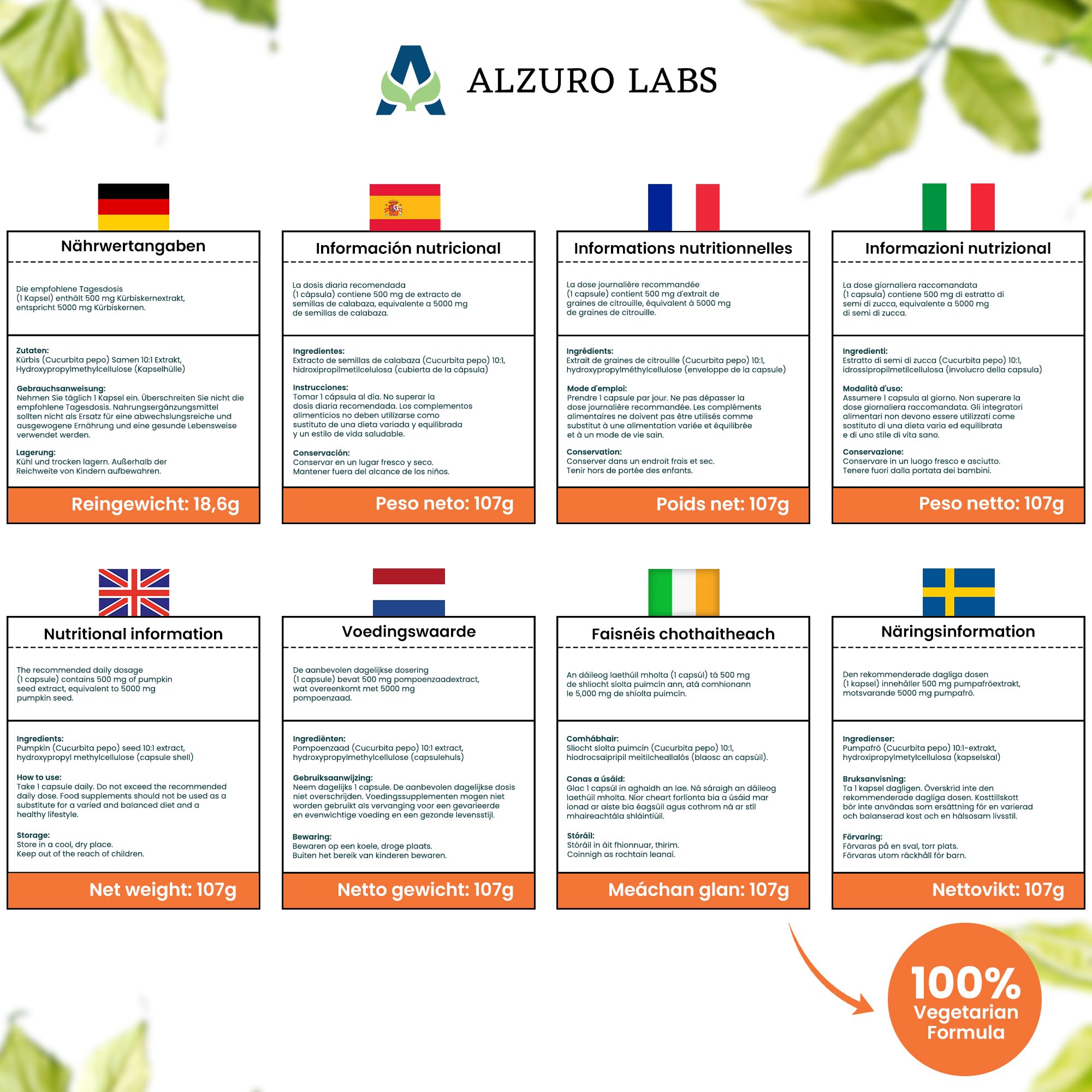 Noyau de citrouille équivalent | 5 000 mg | Haute dose 500 mg 10:1 extrait de noyau entier sans huile | 180 gélules végétaliennes | Stock de 6 mois | GMP & Testé en Laboratoire Indépendant