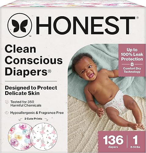 Miniatura 20 de The Honest Company Clean Conscious - Pañales para pieles delicadas, hasta un 100% a prueba de fugas, hipoalergénicos, estampado de género neutro,