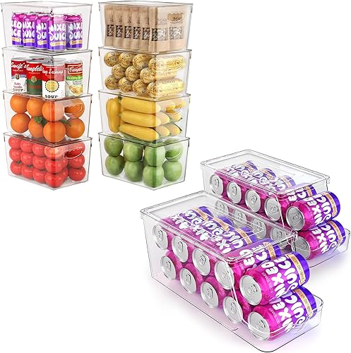 theaoo Contenedores organizadores de refrigerador apilables grandes y dispensador de latas de soda para refrigerador con tapas theaoo Contenedores organizadores de refrigerador apilables grandes y dispensador de latas de soda para refrigerador con tapas