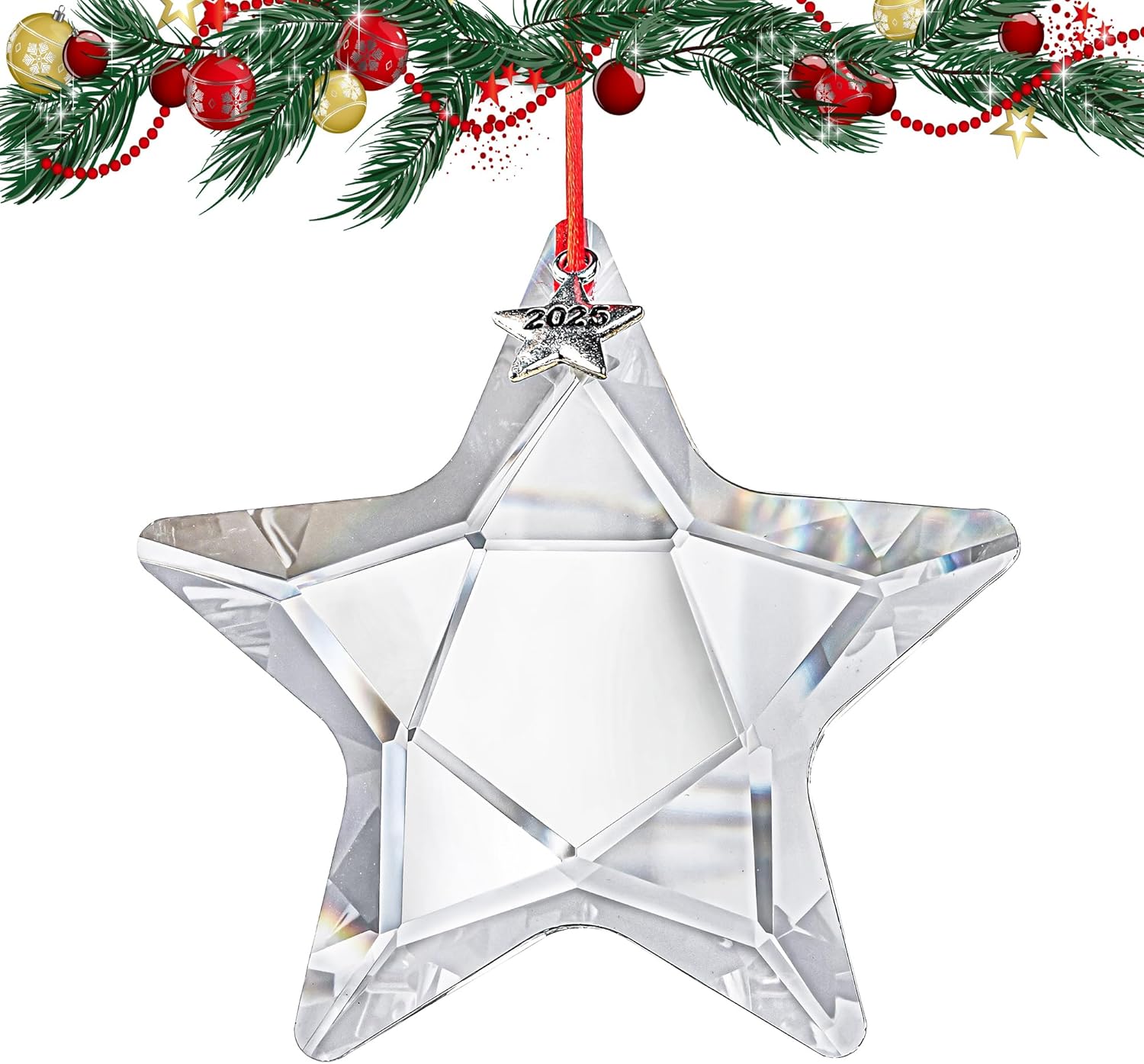 2025 Annual Edition Crystal Christmas Ornaments, 2.5 Inch Star Ornaments for Christmas Tree Decor...