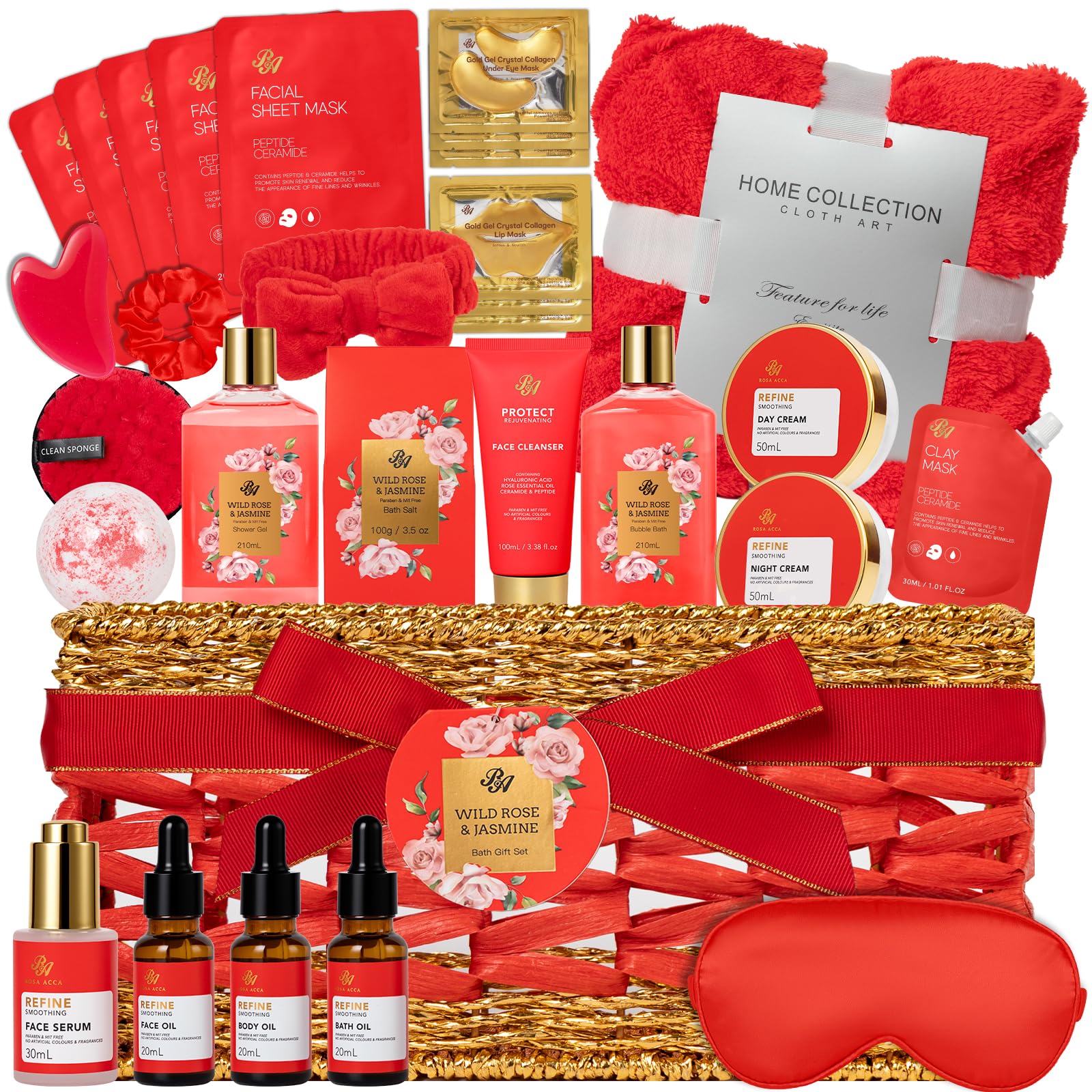 35 Pcs Birthday Gifts for Women, Rose Home Spa Gifts Basket, Self-Care Set