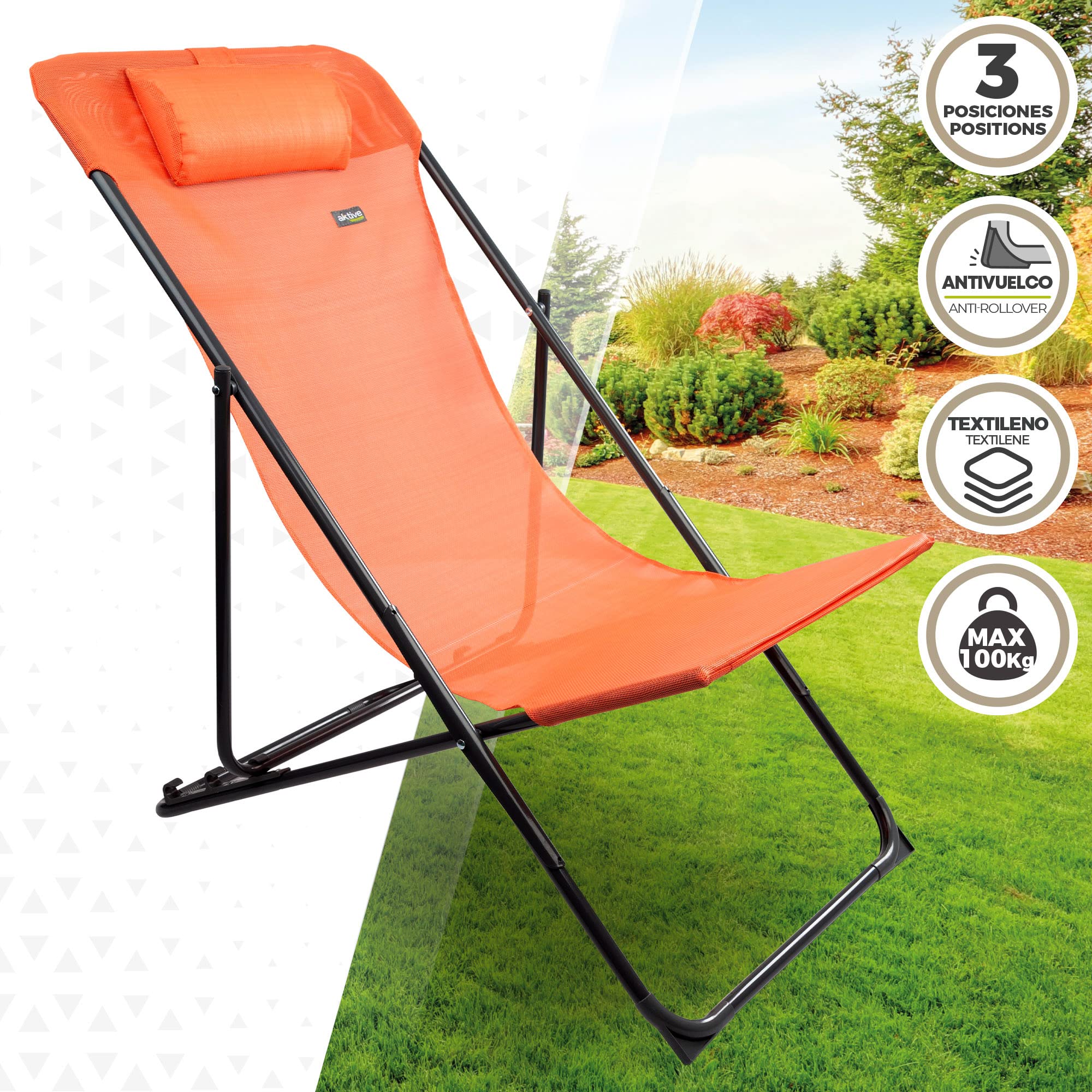 AKTIVE Hamac Pliable Jardin Multi-Position Orange avec Coussin