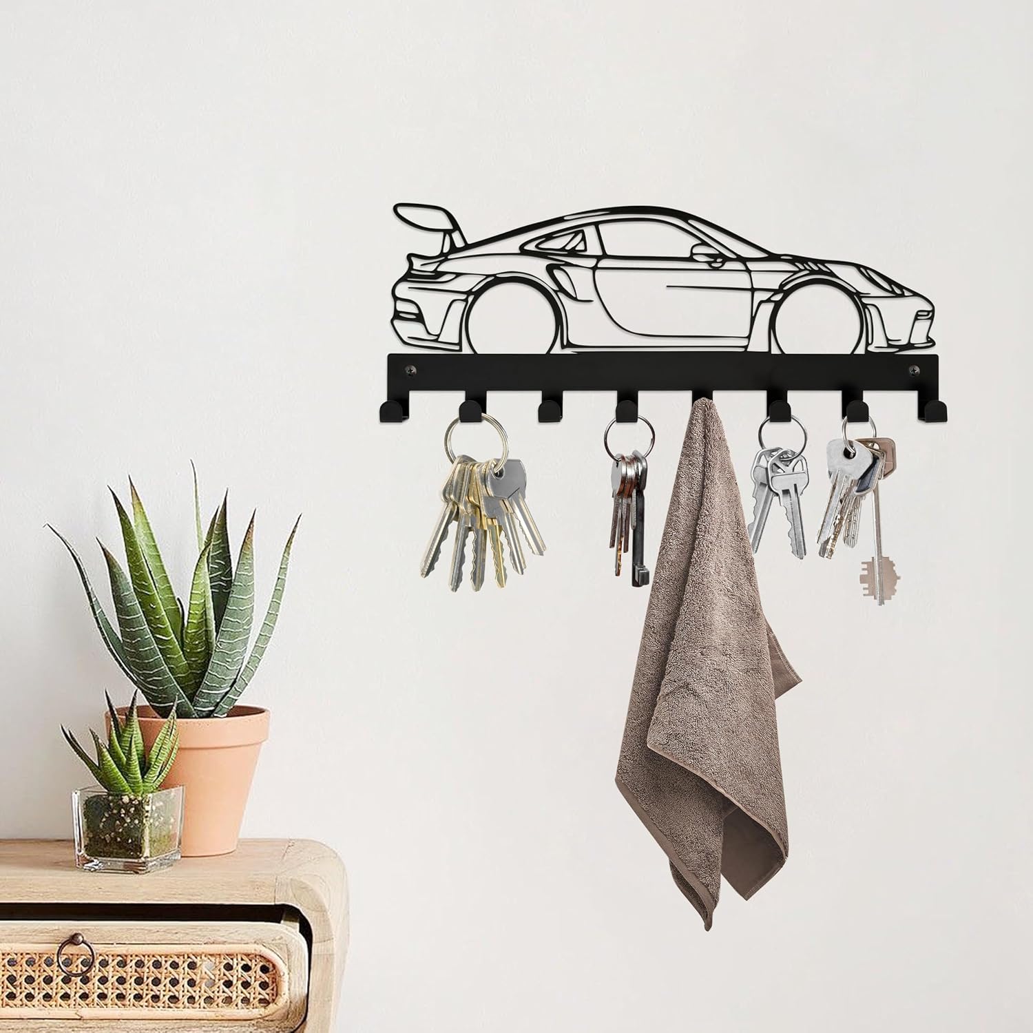 Metal Car Key Hook Metal Key Organizer Wall Decorative with 8 Hooks | Cool Key Holder for Home Kitchen Bedroom and Living Room