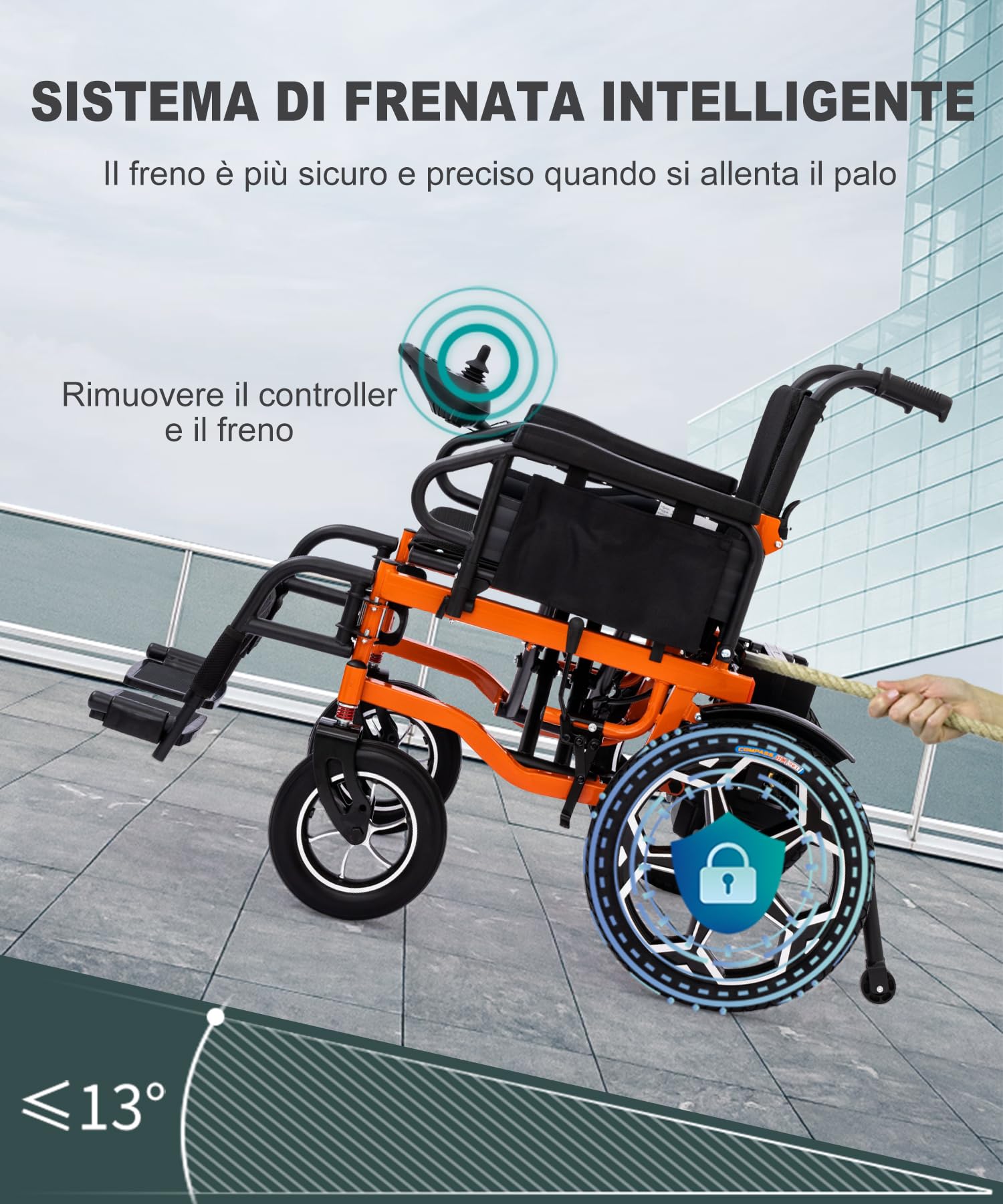 D09 sedia a rotelle elettrica pieghevole, seduta ampia per persone robuste, con 42cm pneumatici fuoristrada, un'autonomia 30Km, batteria 20Ah, portata 150kg, ideale per viaggi e uso quotidiano