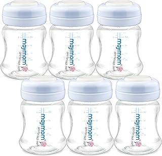 Maymom Wide-Mouth Milk Storage Collection Bottle with SureSeal Sealing Disk; Compatible with Spectra/Motif Luna/Ameda MYA/Bellababy Pumps. Can Replace Spectra S1 S2 Bottles, 6 pc (4.7Oz/140mL, 6pc)